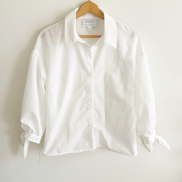 MARE MARE X ANTHROPOLOGIE WHIITE BLOUSE COTTON POLY TIE SLEEVES SIZE M - Picture 3 of 9